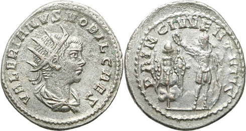 Ancient Roman silvered coin of Valerian II as Caesar minted in Antioch 254-255AD